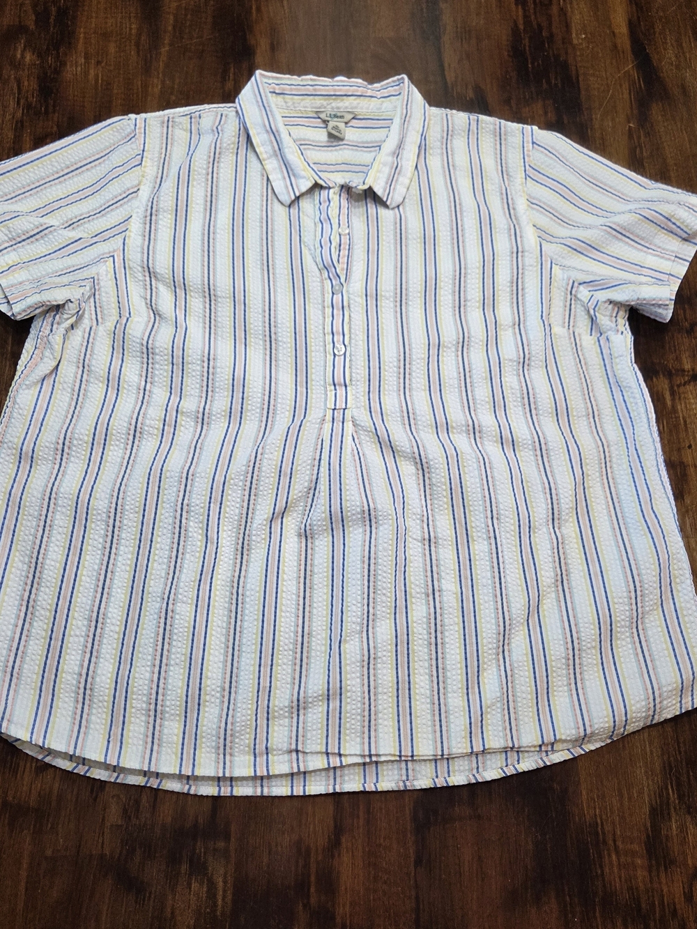 LL Bean Women's Cloud Gauze Shirt Striped L 100% Cotton Short Sleeve Gorpcore